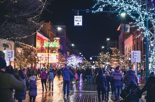 A view down Front Street (Pre-Traverse City Holiday Parade 2022)