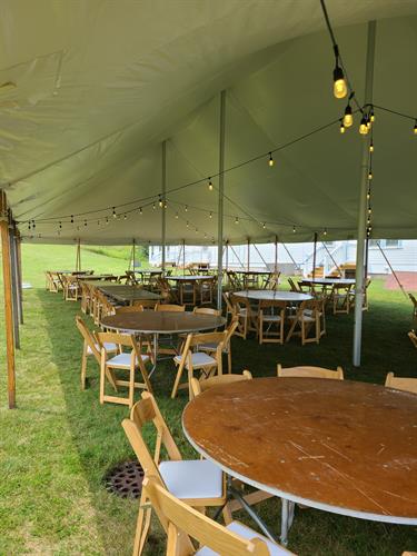 Wedding Tent with 5ft Round table & Natural Wood Folding Chairs