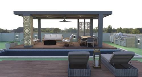 A conceptual design that highlights our Oasis Outdoor Experience design package we offer.