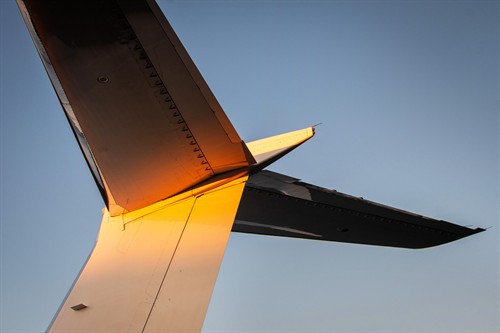 Aircraft tail in evening light