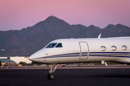 Paradise Jets aircraft at dusk