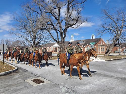 The Second Company Governor's Horse Guard takes a winter stroll through Fairfield Hills. - John Voket photo