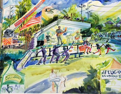 Artist Pat Anderson captured the event on her watercolor canvas
