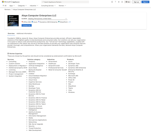 Microsoft Partner Listing