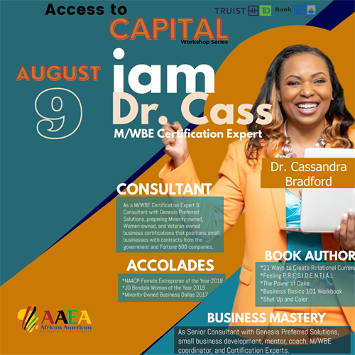 Fall Access to Capital Workshop Series Speaker Dr. Cassandra Bradford, Lead Sr. Consultant at Genesis Preferred Solutions