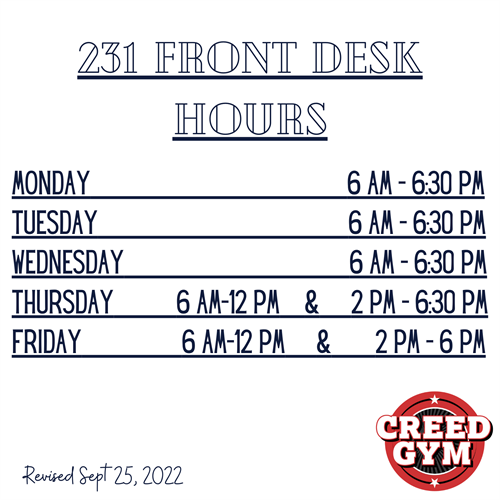 231 Front Desk hours