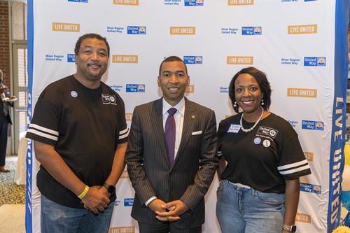 2022 Campaign Co-Chairs: Mr. Delbert Madison with ServisFirst bank and Mrs. Ronda Cherry with Alabama Power and City of Montgomery mayor; Mr. Steven Reed at 2022 "Tailgate" Campaign kickoff