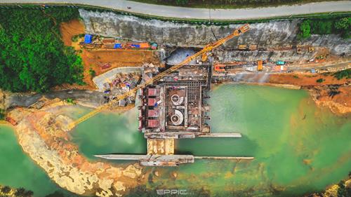 Construction of a hydro electric dam in the northern mountains of Vietnam.