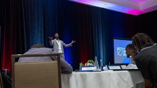 Coach Charles Bailey inspiring a hungry group of Major League Soccer ® athletes seeking a higher purpose above sport.