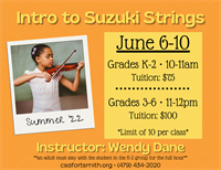 Community School of the Arts: Intro to Suzuki Strings (Grades K-2)