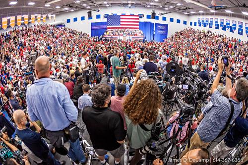 Press covering a Trump Rally.  (© James D. DeCamp | http://www.JamesDeCamp.com | 614-367-6366)