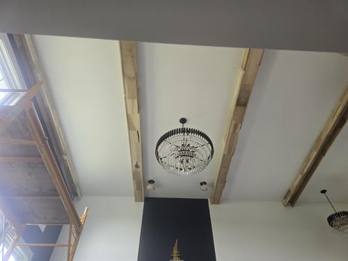 Interior during work of second story coffered ceiling 
