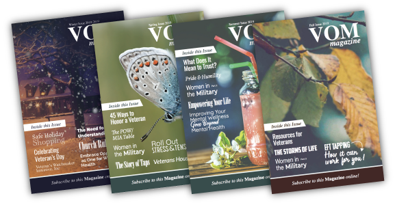 Covers of our 2019 VOM Magazine Series. We actively seek advertisers and sponsors of this incredible local magazine filled with articles, insights, advice, and health and wellness tips all for veterans.