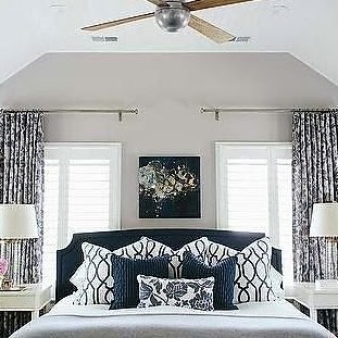 Transitional Style Bedroom with Drapery Side panels
