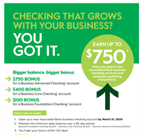 Associated Bank is Offering New Business Customers Up to $750!