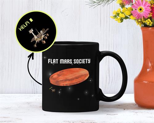 Funny Flat Mars Society Mug with Mars Rover