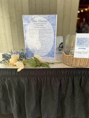 The Wander Bar's bar service menu in Plymouth Massachusetts
