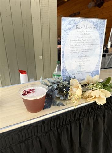 French Martini on event bar at anniversary party in Plymouth Massachusetts
