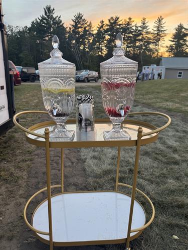 Hydration Station displayed at outdoor wedding bar service in Keene, New Hampshire