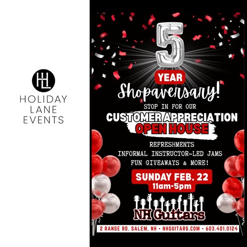 Graphics / Promotion for NH Guitars Shop Anniversary | Holiday Lane Events