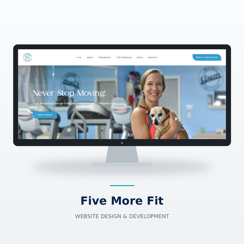 A bright, welcoming website for 5 More Fitness, connecting visitors with fitness programs, nutrition guidance and personalized wellness support.