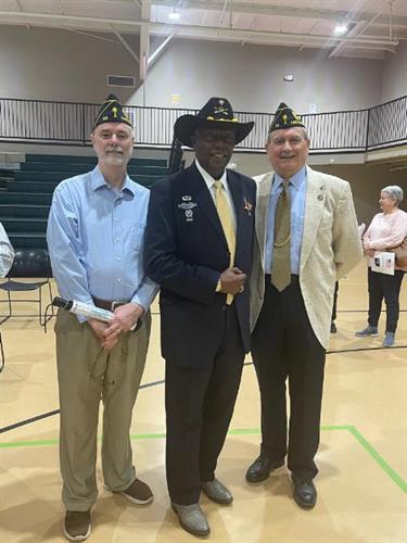 Center - Hartsville Veterans Day ceremony keynote speaker Emory Waters. Also pictured are Post 53 members Dave Carlton and John Benjamin.
