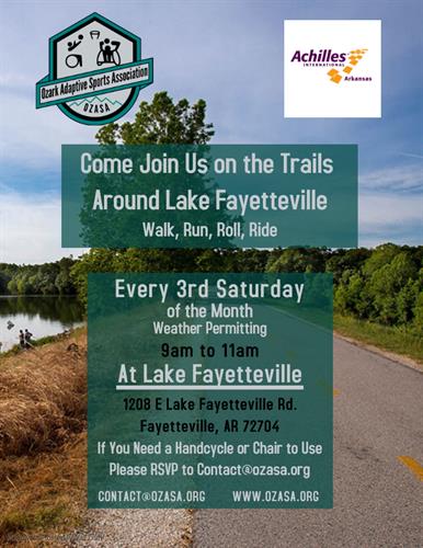 Our once monthly get together to hit the trails around Lake Fayetteville (weather permitting)