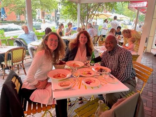 TRI Team Dinner.  From left to right: COO, Lorraine Schneider, President and CEO, Andrea E. Davis  and Advisory Board Chair, Joseph Threat