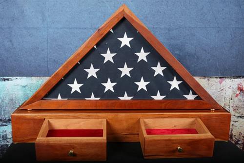 Antique Cherry Veterans Flag Display Unit with dovetailed drawers Antique Cherry Veterans Flag Display Unit with dovetailed drawers