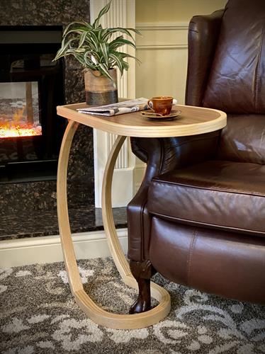 The Solstice sidetable- steam bent ash and walnut The Solstice sidetable- steam bent ash and walnut