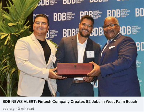 "Fintech creates 82 jobs in West Palm Beach"