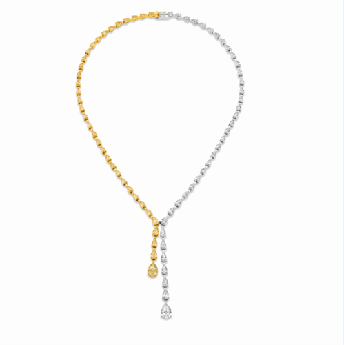 Necklace with 17.38 carats of yellow and white diamonds in 18k white and yellow gold. 