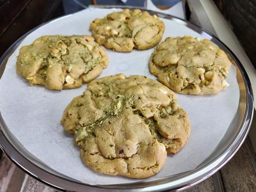 Pistachio Cream-filled White Chocolate Chip Cookies