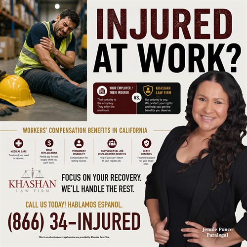 Khashan Law Firm is your local law firm in the Inland Empire. Visit KhashanLaw.com or call us at (866) 34-INJURED or (951) 461-2387 Hablamos Espanol