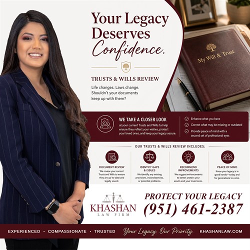 Khashan Law Firm is your local law firm in the Inland Empire. Visit KhashanLaw.com or call us at (866) 34-INJURED or (951) 461-2387 Hablamos Espanol