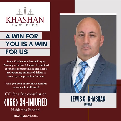 Khashan Law Firm is your local law firm in the Inland Empire. Visit KhashanLaw.com or call us at (866) 34-INJURED or (951) 461-2387 Hablamos Espanol.