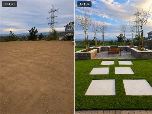 Before & after: Custom pavers, walls & premium turf.