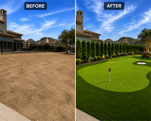 Before & after: Custom putting green transformation.