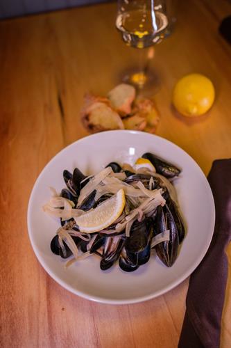 Steamed Mussels - White Wine, Shallot, Garlic, Lemon | The Bluebird Bar | West Newton