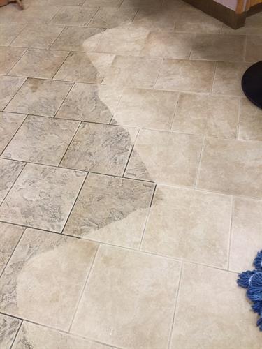 tile floor cleaning - before and after
