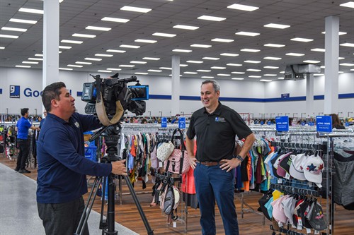 CEO, Tim Heis being interviewed by Fox 4 during Broadways Grand Reopening