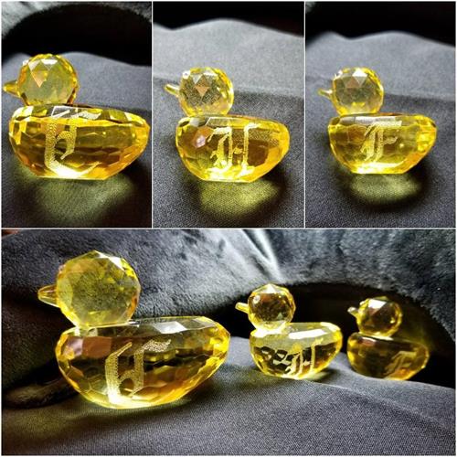 These cute crystal ducks have the mother's and her daughters' first initial beautifully stippling engraved