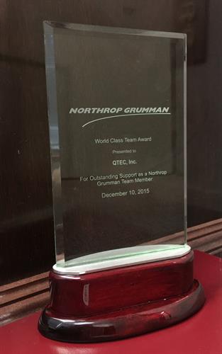2015 Northrop Grumman World Class Supplier awarded to QTEC Aerospace