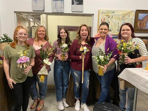 Employee Enrichment! The owner of a business brought her team in for some relaxing flower arrangements,