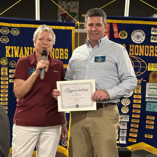 Recognized for community service through Kiwanis
