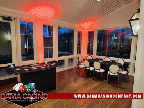 BAMA Casino Company Tables for Events with Casino Decor and uplighting