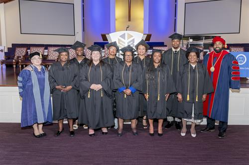 Undergraduate Students with the Dean and President, Graduation 2024