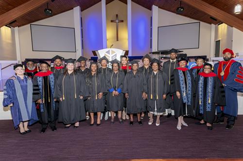 Undergraduate & Graduate Students with Deans and President, Graduation 2024