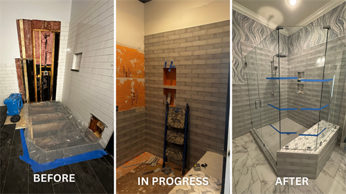 Process of a Huntsville bathroom remodel after water damage from leak shower. Process of a Huntsville bathroom remodel after water damage from leak shower.