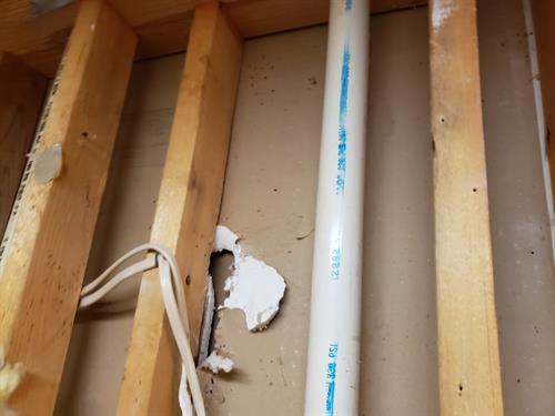 Drywall removal due to water damage in Brownsboro. Drywall removal due to water damage in Brownsboro.